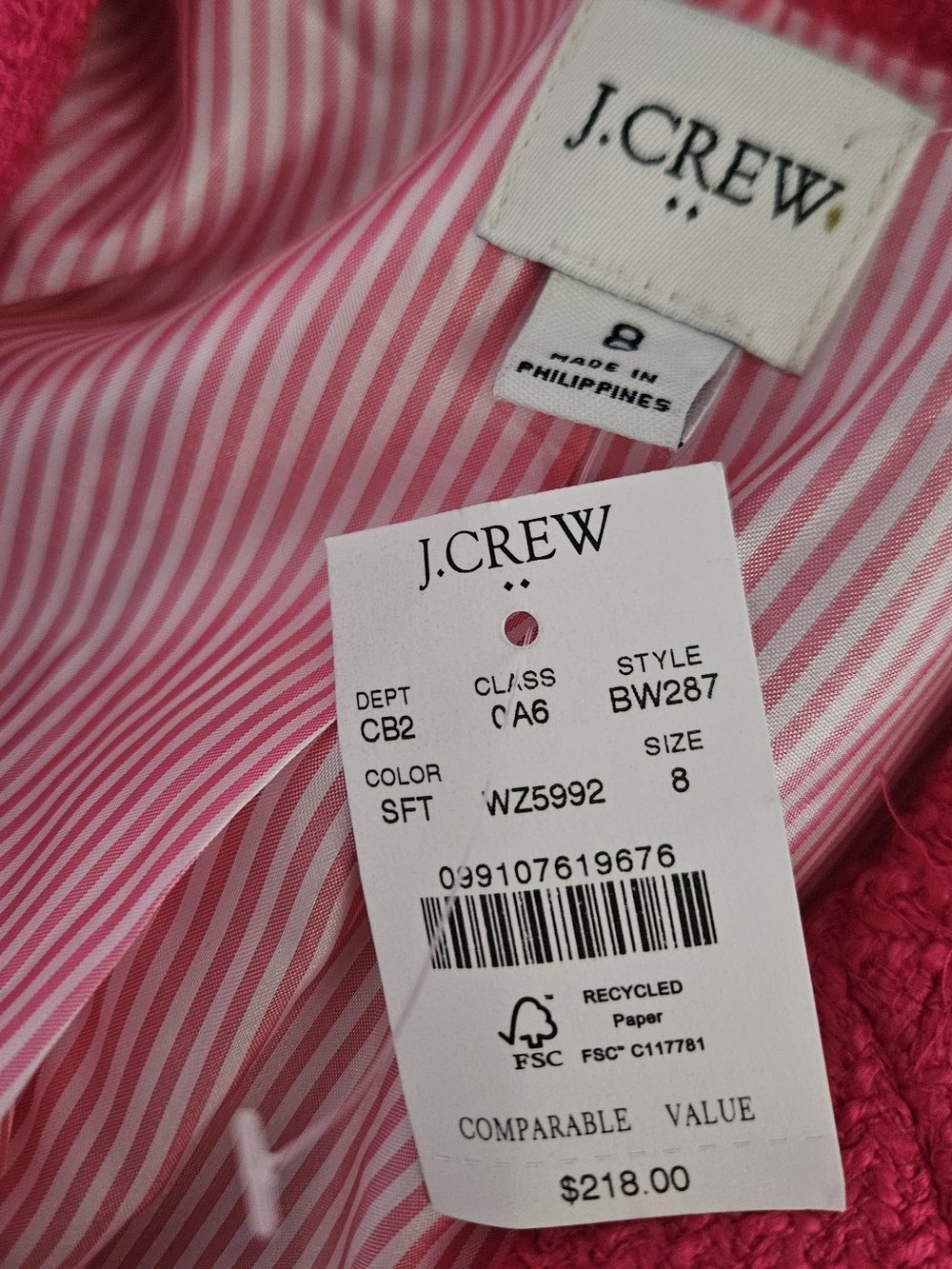 New J.Crew hot Pink Tweed Blazer Gold Button Jacket NWT Size 8 Preppy Chic - Picture 5 of 5